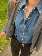 2024 Erkən Yaz Stilində Krystal Jung's American Retro Köhnə Pul Stilində Yuyulmuş Denim Pambıq Naxışlı İncə Köynək Gödəkçə