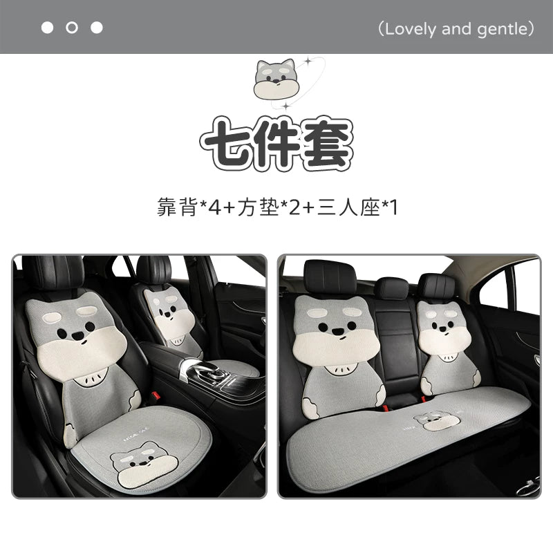 All-season cotton and linen car seat cushions, cute cartoon seat covers for girls, breathable, semi-enclosed, universal decorative cushions for fall and winter.