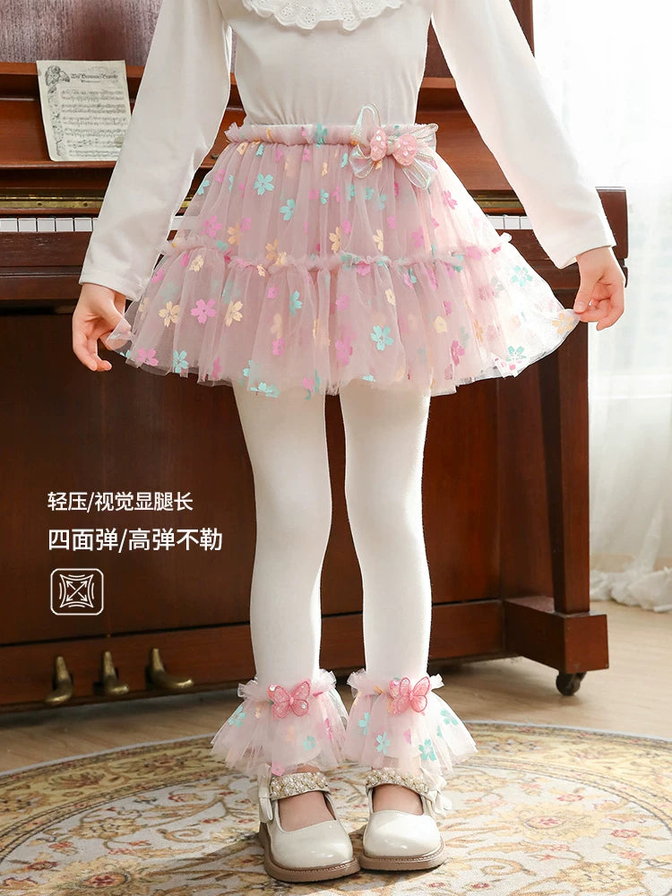 Qızlar üçün bir hissəli ətək şalvarları, 2025-ci ilin yaz və payız mövsümü üçün yeni model uşaq qış geyimləri, flis astarlı, süni iki hissəli leqinslər, ağ, çöldə geyinmək üçün.