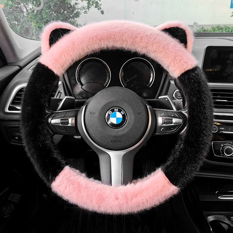 Luxury ear steering wheel cover, winter warmth and cold protection, popular online goddess car steering wheel cover, universal type.