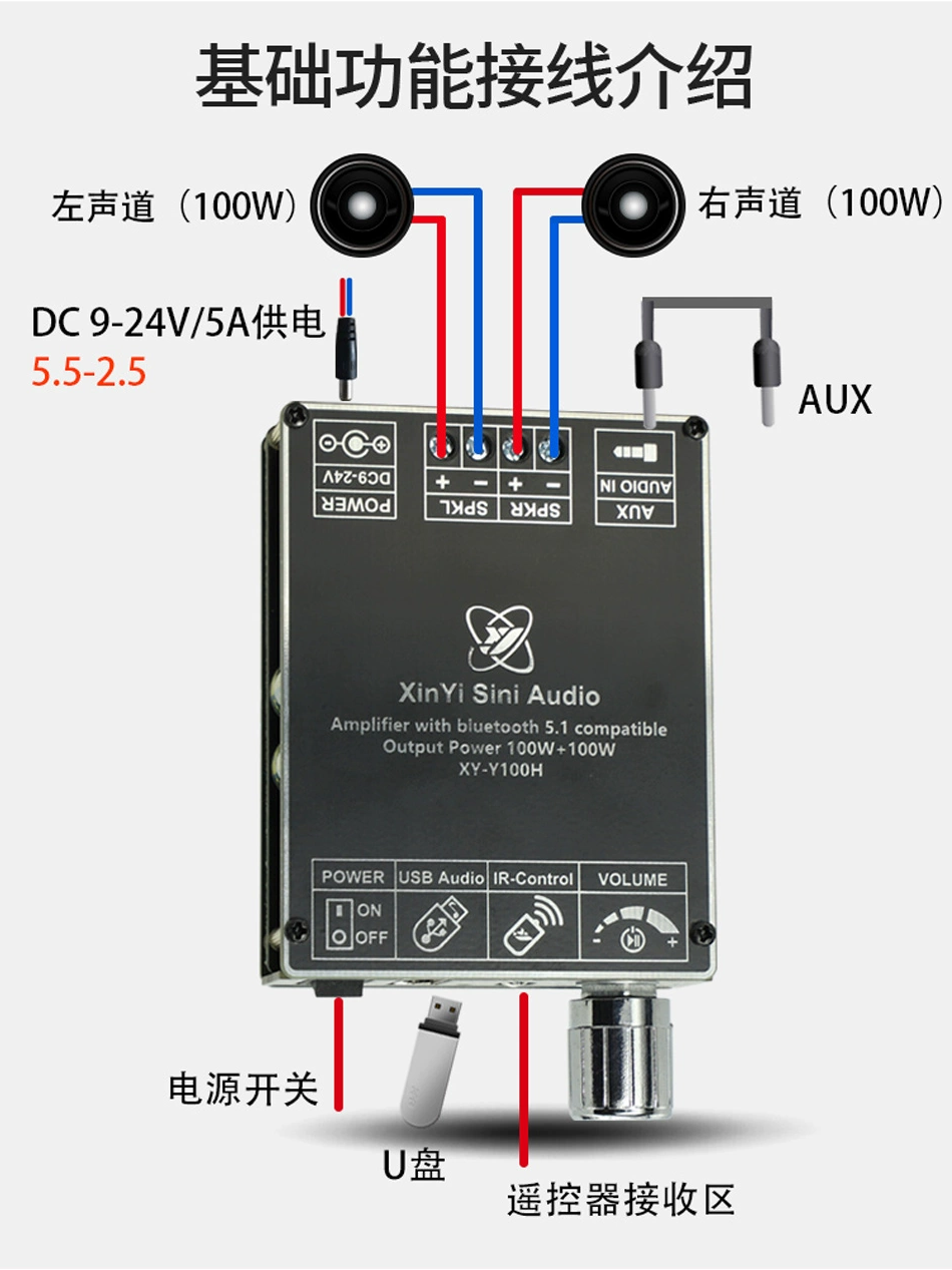 Xinyi HIFI səviyyəli 100W*2 stereo Bluetooth rəqəmsal güc gücləndirici lövhə modulu TPA3116 uzaqdan idarəetmə ilə Y100H