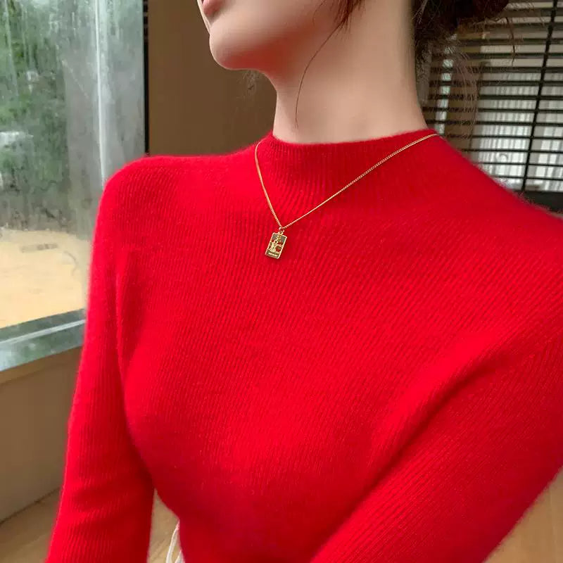 Qadınlar üçün yüksək keyfiyyətli yun sviter, hündür yaxalı, incə bədən quruluşlu, laylı-laylı, payız və qış üçün ideal, yeni model, qalın və çoxfunksiyalı toxunma sviter