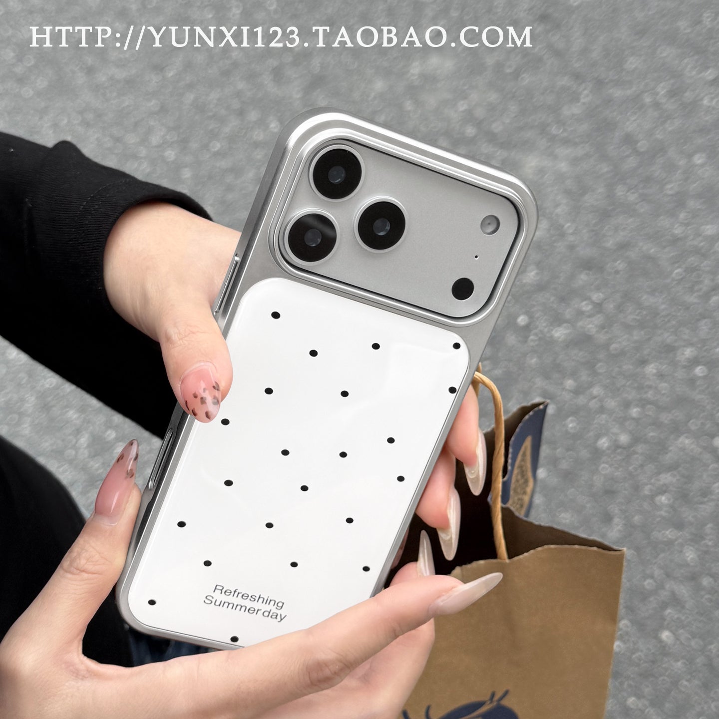 Koreya dili ədəbi ağ sadə polka nöqtəsi iPhone17promax Apple 16plus mobil telefon qutusu 14Promax yeni 12 niş 15Pro qız 13Pro hər şey daxil qoruyucu örtük