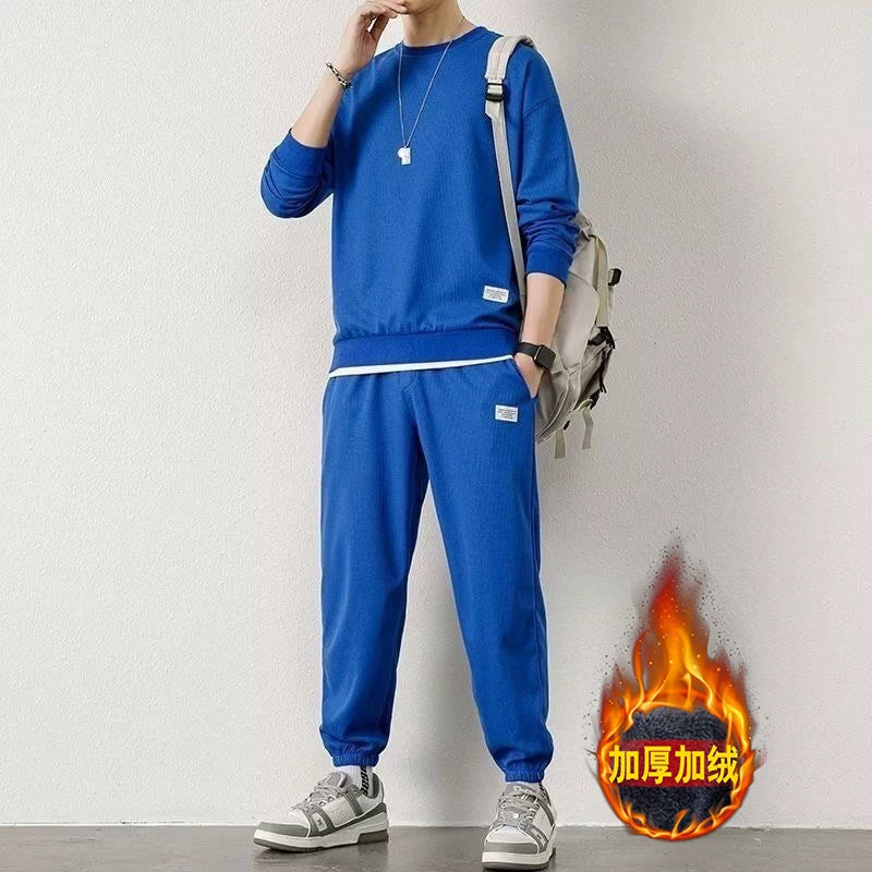 Endirimli Endirim: Kişilər üçün Gündəlik İdman Kostyumu, Böyük Ölçülü, Vafli Örgülü, Yun Astarlı, Payız və Qış üçün Qalın Sviter və Şalvar