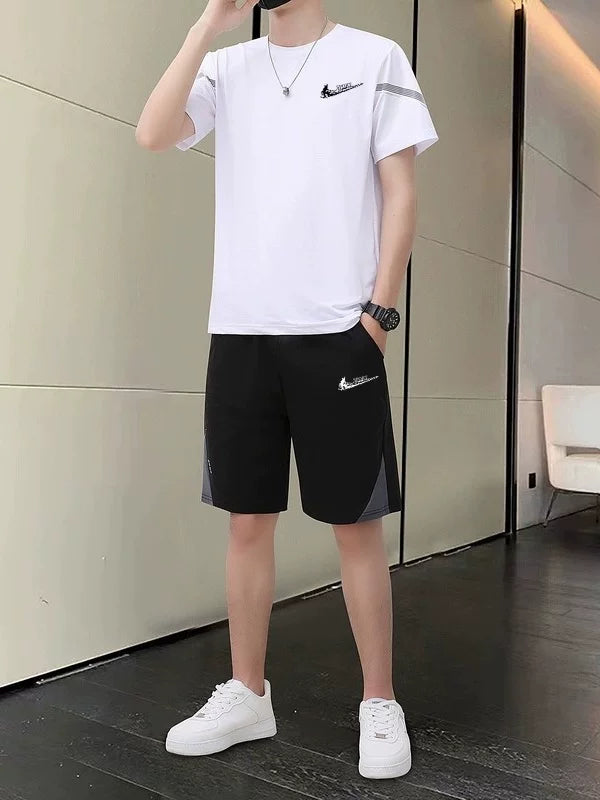 Niketon kişi idman kostyumu yay yeni buz ipək nəfəs ala bilən tez quruyan təsadüfi boş fitness qaçış iki hissəli dəst