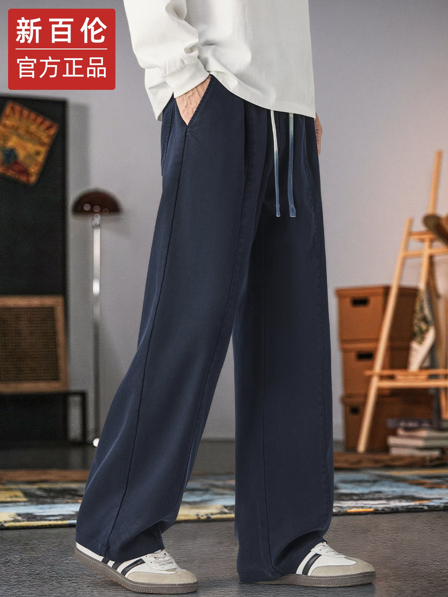 Kişilər üçün New Balance geniş ayaqlı gündəlik şalvar, 2025 payız/qış yeni model, dəbli boş düz ayaqlı, flis astarlı və qalın idman şalvarı.