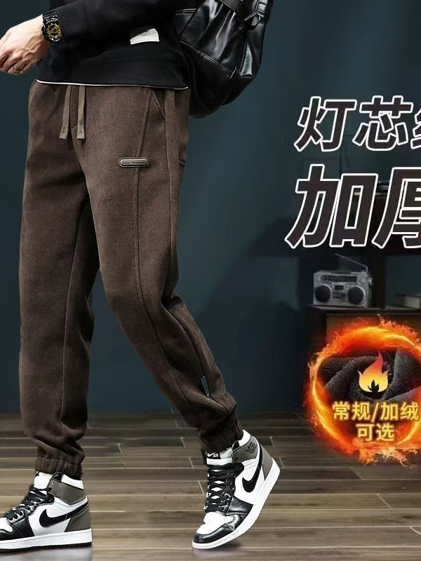 Kişilər üçün 2025-ci ilin yaz və payız şalvarları Yeni Stil, Yun astarlı məxmər gündəlik şalvarlar, Boş Fit, İdman şalvarları, Uzun şalvarlar, Dəbli