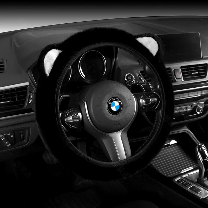 Luxury ear steering wheel cover, winter warmth and cold protection, popular online goddess car steering wheel cover, universal type.