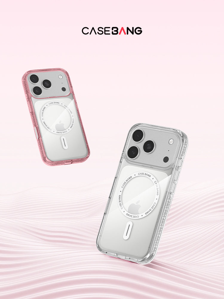 CASEBANG təəccüblü qabıq iPhone17ProMax/iPhone17Pro/16/15Pro Samsung S25Ultra şəffaf parıltılı düşmə əleyhinə maqnitli Apple mobil telefonunun qoruyucu qabığı