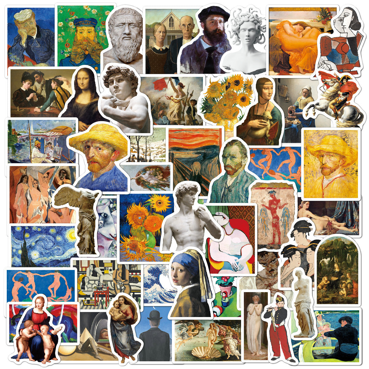 500 Retro Avropa İntibahı Yağlıboya Rəsm İncəsənəti Van Qoq Qraffiti Etiketləri Da Vinci Mona Lisa DIY Etiketləri