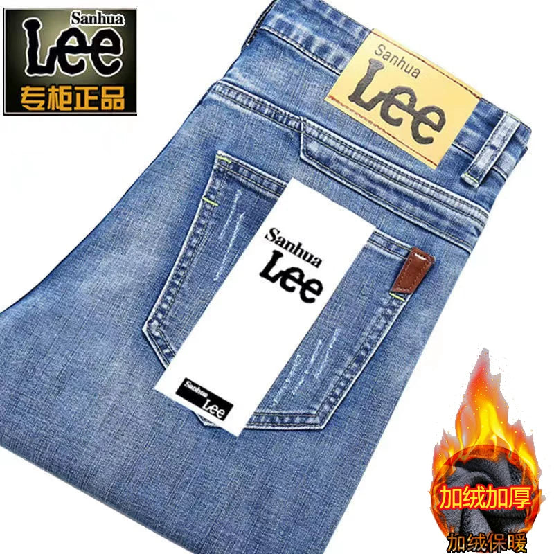 Payız/Qış üçün Kişilər üçün Qalın Yun Astarlı Cins Şalvar, İşgüzar Üslubda, Boş Formada, Düz Ayaqlı, Gündəlik, Uzun Şalvar, Elastik, Davamlı və Geyilməyə Davamlı