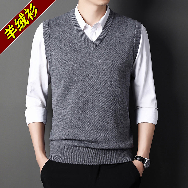 Orta yaşlı kişilər üçün 100% təmiz kaşmir jilet, V-yaxalı qolsuz jilet, Ershi trikotaj yun sviter