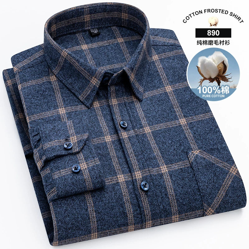 Paul 100% Pambıq Kişilər üçün Fırçalanmış Uzunqol Köynək, Gənc və Orta Yaşlı Kişilər üçün Gündəlik Pambıq Dama-dama Köynək, Böyük Ölçülü Kişi Geyimləri