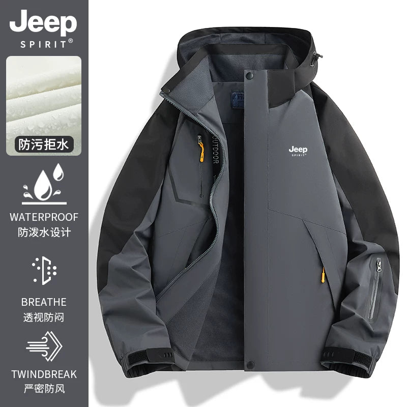 JEEP Kişilər üçün 2025-ci il Yeni Model Yaz, Payız və Qış Üçlü Birdə Yun Astarlı Qalın Kişi Üst Geyimləri