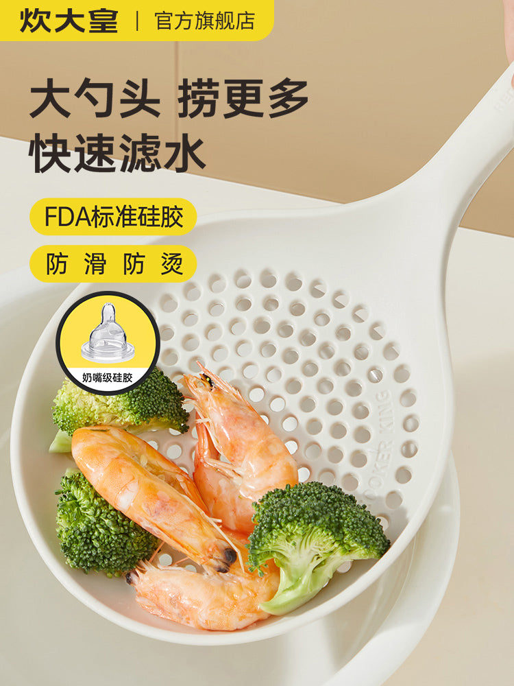 Cui Da Huang silikon süzgəc mətbəx məişət yüksək temperatura davamlı yapışmayan tava uzun saplı əriştə parçaları wonton drenajı böyük süzgəc