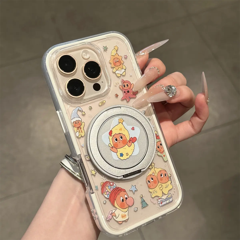 Apple 17promax cib telefonu üçün uyğun cizgi filmi ulduzu fırlanan stend Huawei mate60pro kreativ p70 sevimli OppoReno15 fərdiləşdirilmiş vivos50 şəffaf düşmə əleyhinə Xiaomi yumşaq
