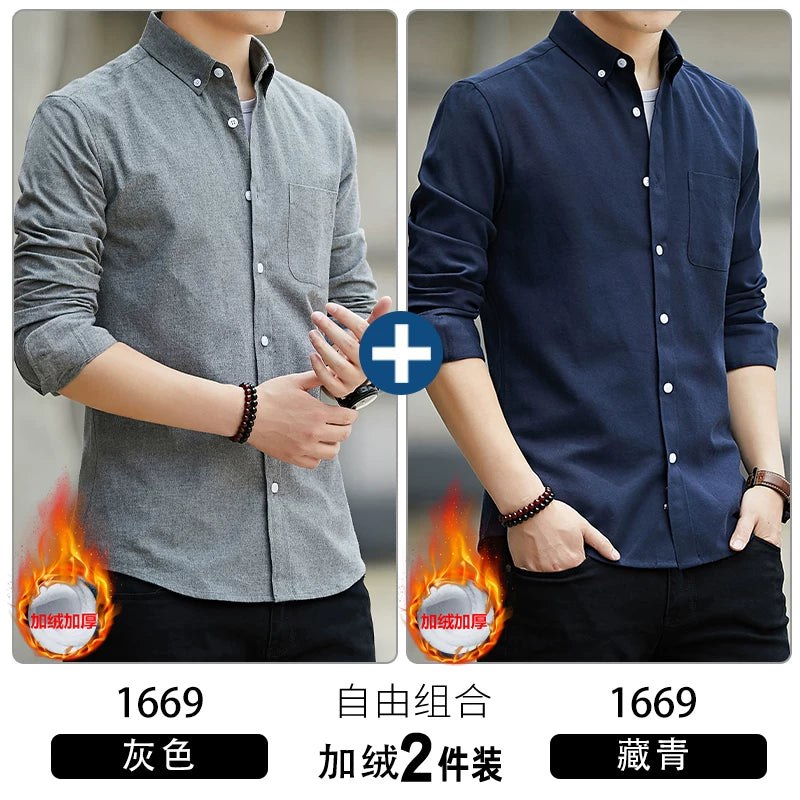 Kişilər üçün uzunqol köynək, gənclik üslubunda, boş forma, dəbli brend, yüksək səviyyəli Oksford parça, düz rəng, payız geyimi, gündəlik üst geyim.