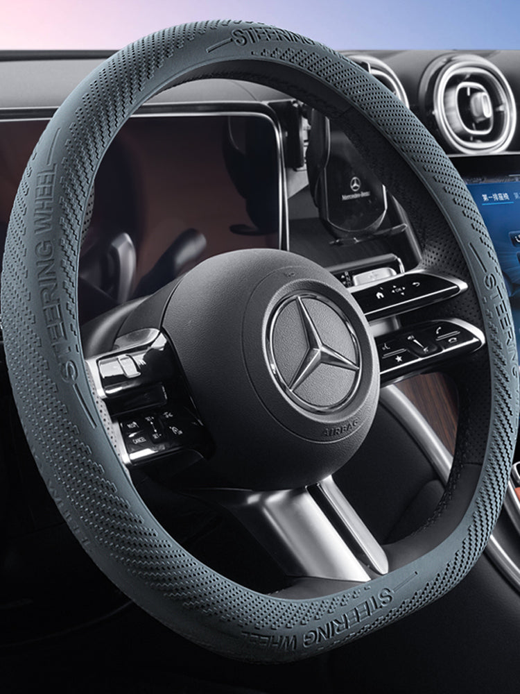 Car silicone steering wheel cover, for all seasons, sweat-absorbent, non-slip, ultra-thin, premium-looking steering wheel accessory.