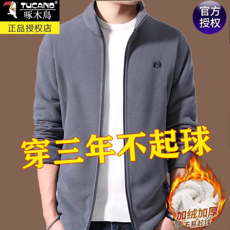 Ağacdələn kişi üçün flis gödəkçə, payız və qış üslubunda, dayaq yaxalı gödəkçə, flis astarlı və qalınlaşdırılmış flis sviter, kişi üst geyimi hırka