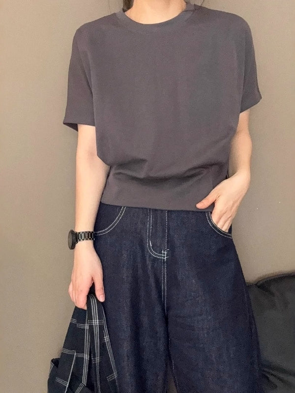 Böyük Ölçülü Qadınlar üçün İncə Fit Qısa Qollu Futbolka, 2026 Yay Yeni Modeli, Qəşəng, Dəbli, Gənc və Qarın Gizlədən Top