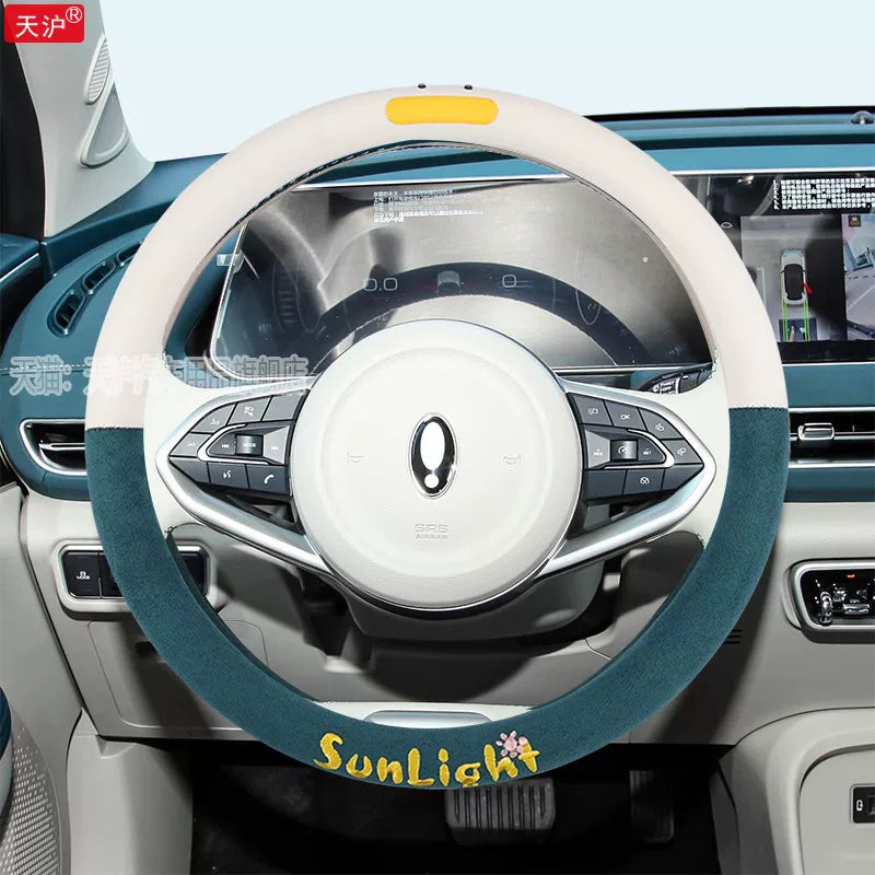ORA Good Cat Car Steering Wheel Cover GT Car Interior Accessories Support Cover Popular Cream Green Winter Plush For Women