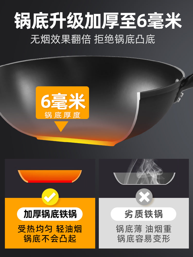 Guangxi Luchuan çuqun qazan məişət wok örtülməmiş induksiya sobası xüsusi wok qalınlaşdırıcı tava çuqun qazan