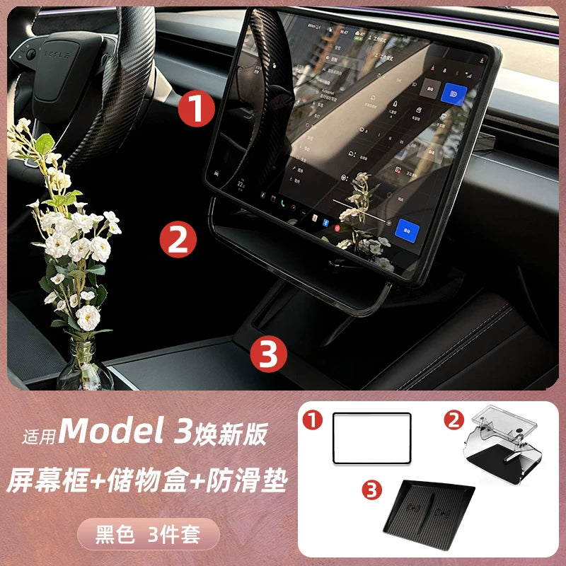 Applies to Tesla's updated Model 3 interior modification parts: under-screen storage box, lower center console storage box.