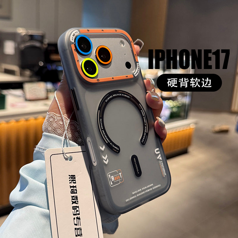 Apple 17 mobil telefon qutusu üçün uyğun çanta düyməsi maqnit udma yeni iphone16promax qoruyucu qutu qabaqcıl narıncı 14PM cib telefonu qutusu kreativ 15pro qoruyucu kişi gözəl görünüşlü şəffaf 13 qutu