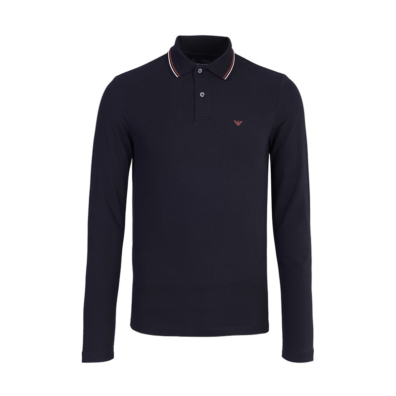 EMPORIO ARMANI Kişilər üçün Uzunqol Polo Köynək, Qartal Loqosu və Rəngli Yaxalıqlı Bəzək 301353