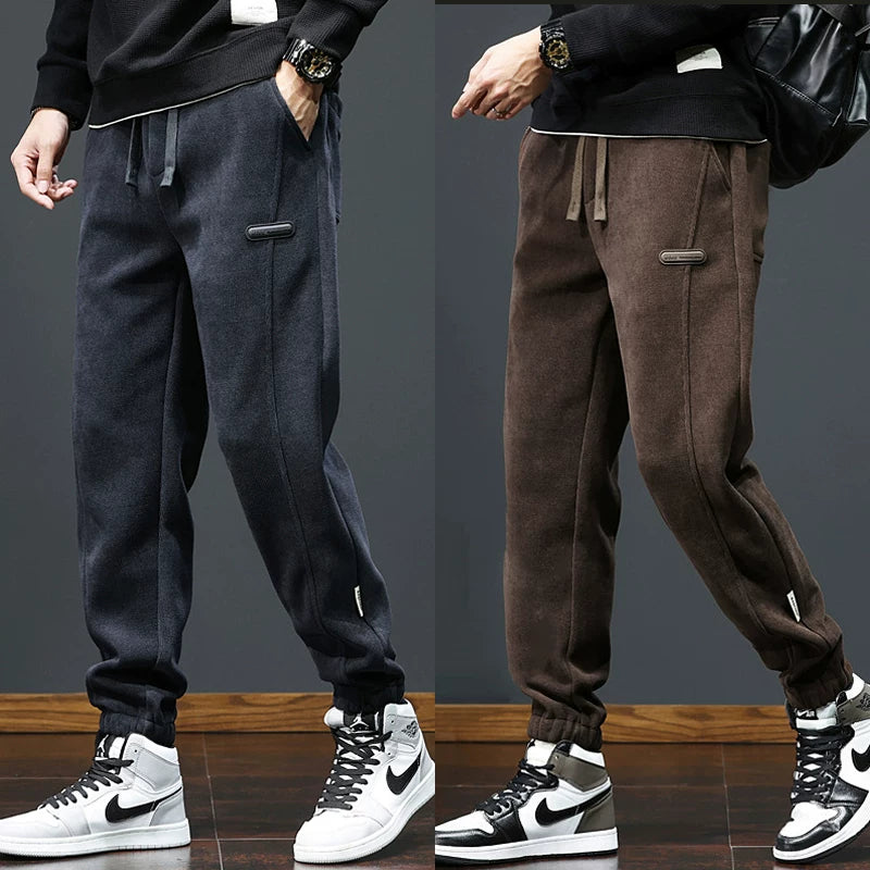 Kişilər üçün 2025-ci ilin yaz və payız şalvarları Yeni Stil, Yun astarlı məxmər gündəlik şalvarlar, Boş Fit, İdman şalvarları, Uzun şalvarlar, Dəbli