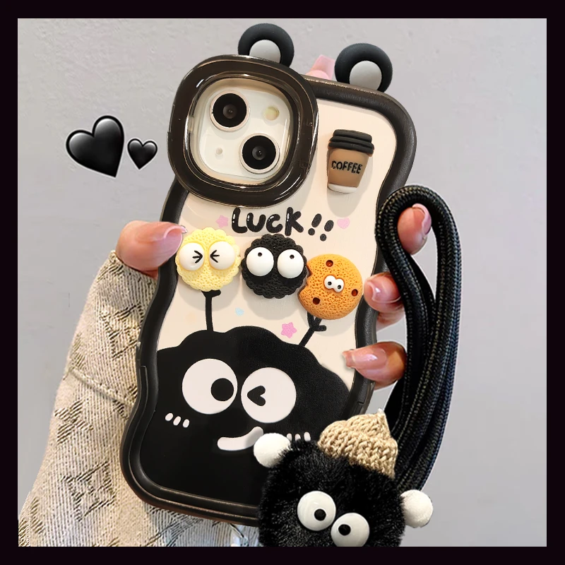 Apple 16promax mobil telefon qutusu iPhone15/14 yeni Huawei pura70 cizgi filmi mat60 sevimli OppoReno12/vivos19/Glory üçün uyğun briket şanslı üçölçülü kukla