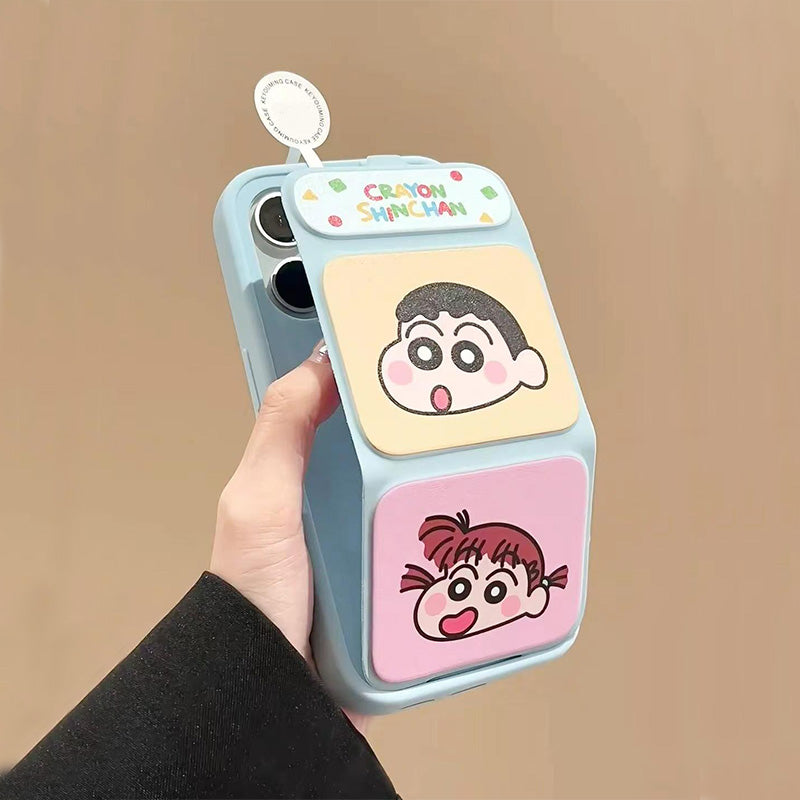 Cizgi filmi rəngli karandaş Shin-chan Apple Xiaomi 17Promax mobil telefon qutusu iPhone16Pro üçün uyğundur maqnit flip dəri tutucu 15/14/13/12/11 Huawei MATE70/p60/50 qoruyucu örtük