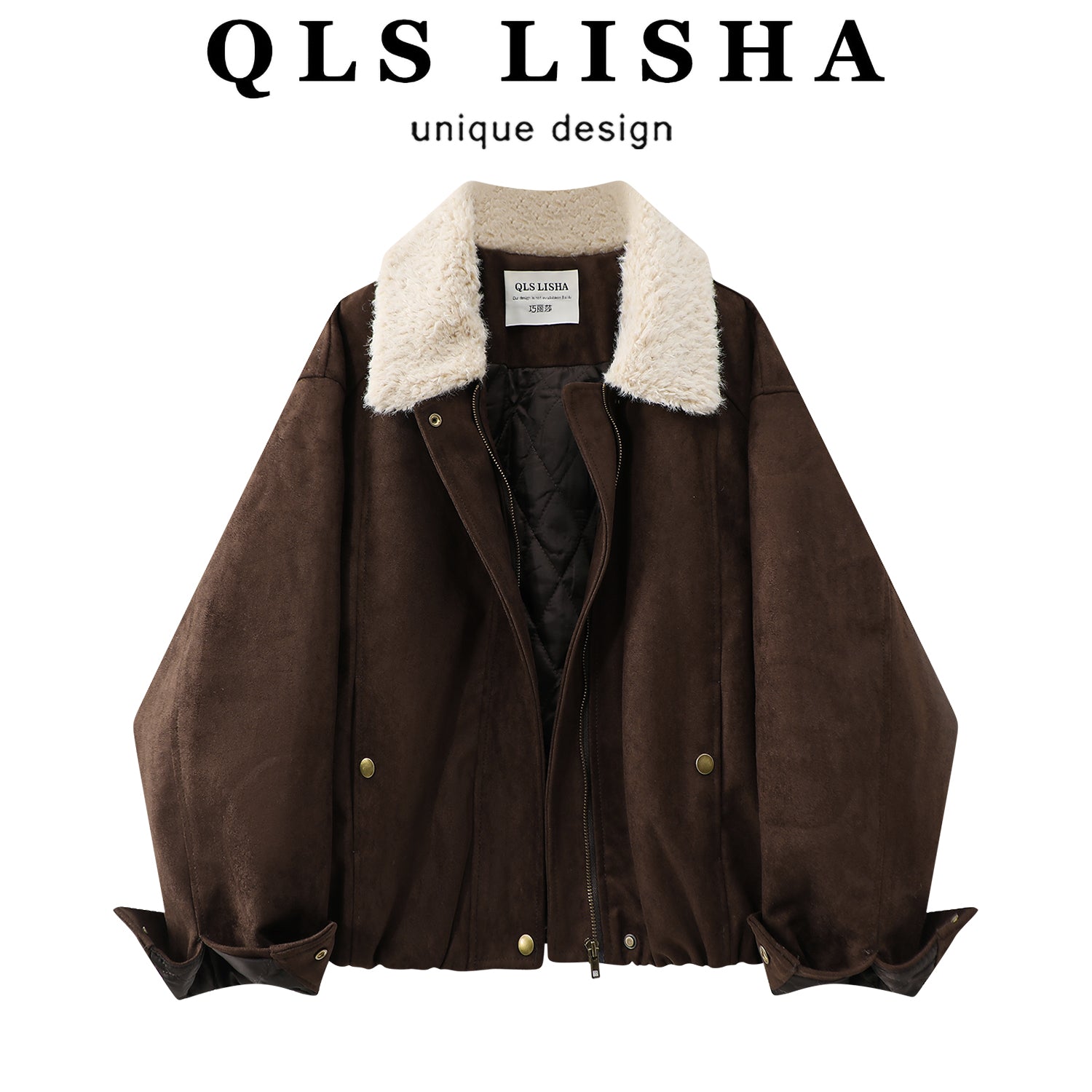 Cholisa Maillard Qadınlar üçün Sırınmış Gödəkçə, 2025 Yeni Payız və Qış Modeli, Xəz Yaxalıqlı Patchwork Motosiklet Gödəkçəsi, Qalınlaşmış