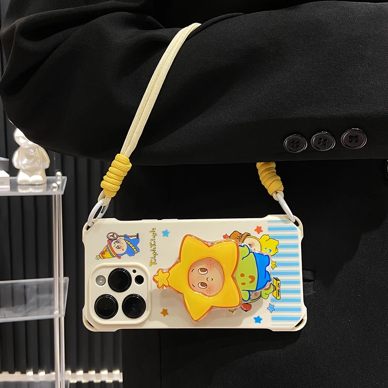 Apple 17promax mobil telefon qutusu iPhone16/15 kreativ Huawei mate60 sevimli OppoReno14 dördbucaqlı lanyard vivo30 qadın şöhrəti 400 üçün uyğun mavi zolaqlı ulduz şəxs braketi