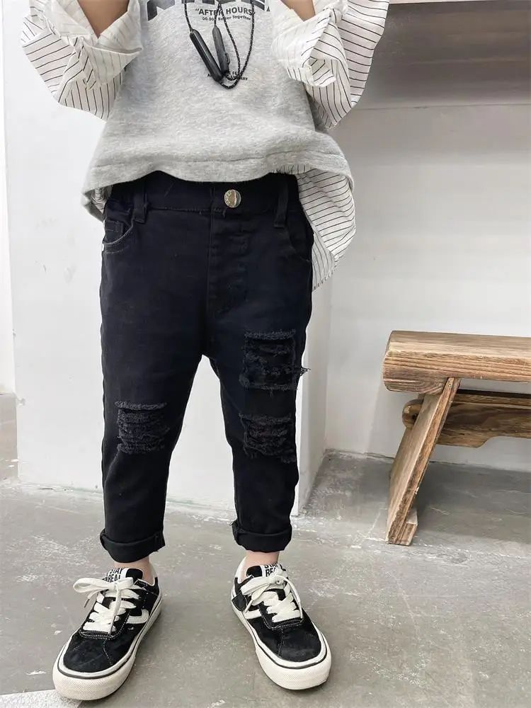 2023 Uşaq Oğlanlar Cins Şalvarları Moda Geyimləri Gündəlik Şalvar Denim Clot