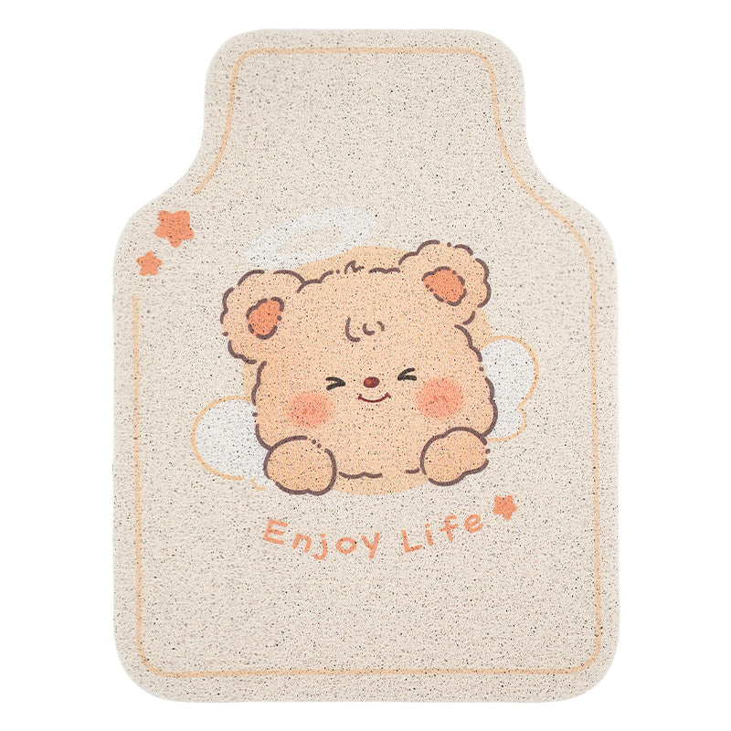 Puff Bear Car Floor Mats, Universal, Silk Loop, Stain Resistant, Wear Resistant, Waterproof, Easy to Clean, Cute Cartoon Style, Ideal for Women's Car Interiors