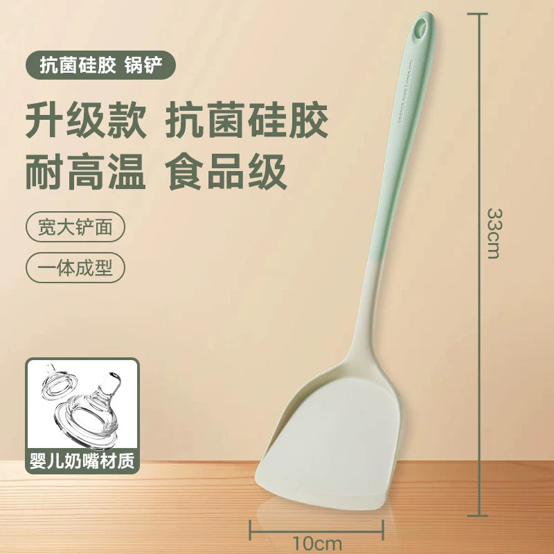 Cuidahuang silikon spatula, yapışmayan qab, xüsusi qida dərəcəli yüksək temperatura davamlı silikon yemək spatula, şorba qaşığı və süzgəc dəsti