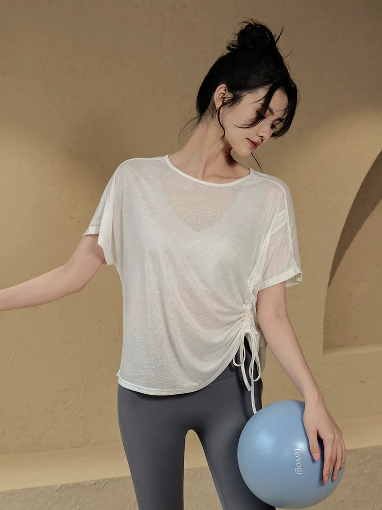 Yayda qadınlar üçün yoqa paltarları, nazik tez quruyan idman topları, boş koftalar, qısaqol köynəklər, yüksək səviyyəli dəbli fitnes paltarları