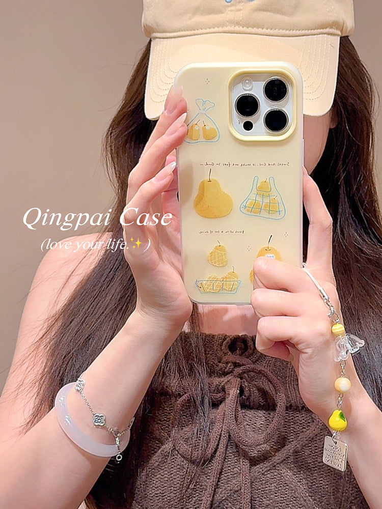 Qingpai ins niş sarı çanta armud kulon Apple 17promax cib telefonu qutusu iphone16 yeni 15pro qadın modeli 14 ikisi birdə 13 Koreya stili 12 mağaza kəşfiyyatı 11 hər şey daxil sərt qabıq