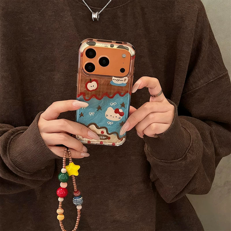 Apple iphone mobil telefon qutusu üçün uyğun rəngarəng yapışqan pişik yeni 17promax yüksək səviyyəli sense 15 zəncirli 14 cizgi filmi sevimli 13 retro yaradıcı 16pro niş qadın qabığı qoruyucu örtük
