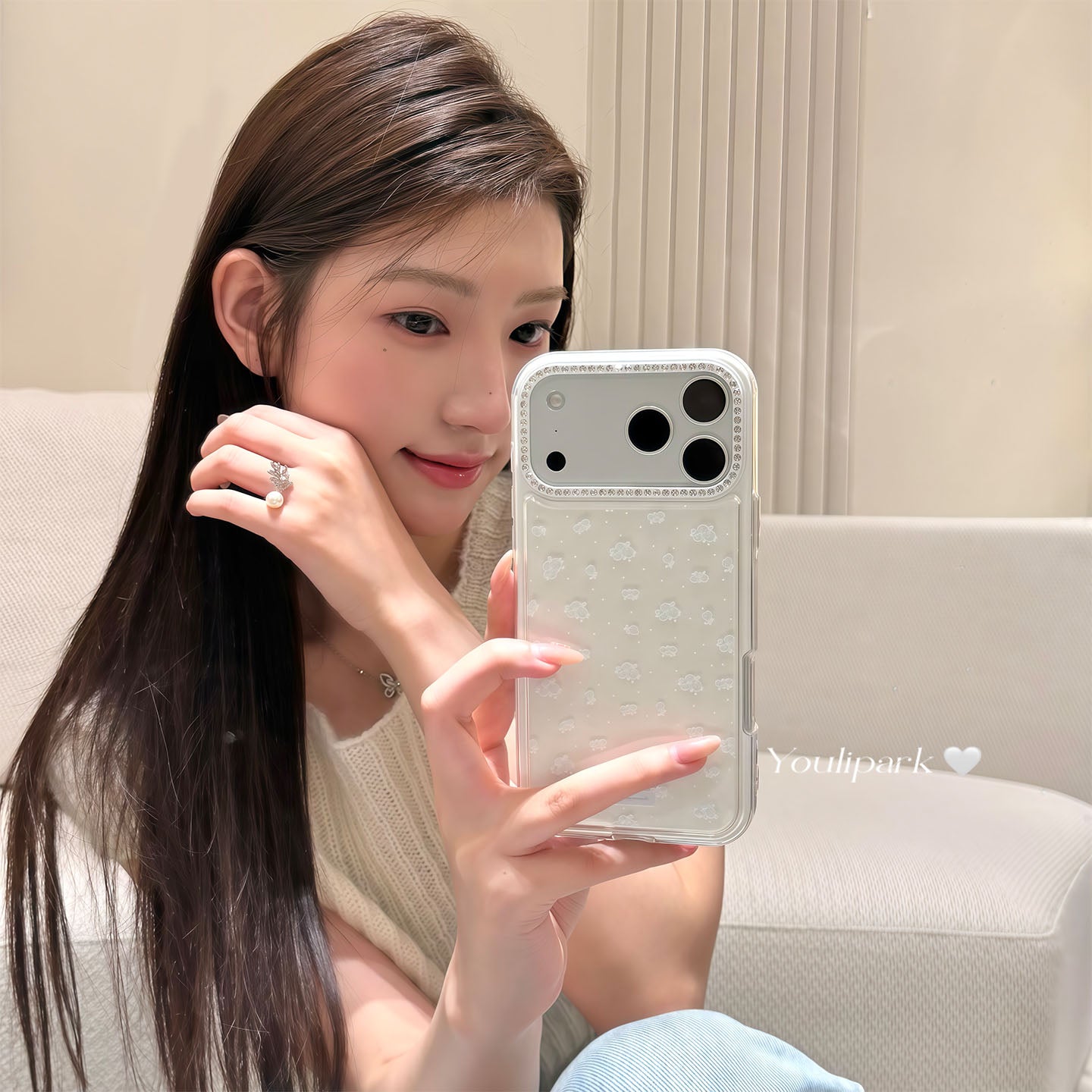 Yuri Park ins Koreya qızı zərif və gözəl parıldayan almaz kiçik çiçəkli 17 17pro Apple 17ProMax mobil telefon qutusu iPhone16 hər şey daxil 14 yeni 16Promax qoruyucu örtük 13