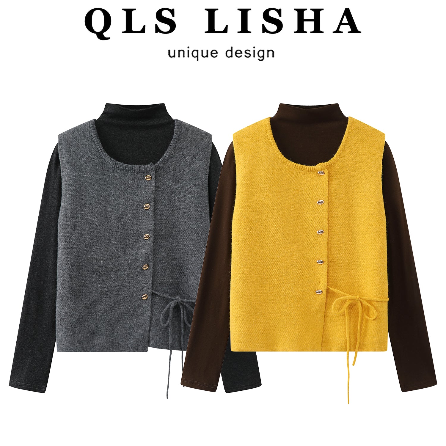 Chola Lisa Qadınlar üçün Rəngli Bloklu Yüksək Seçimli Trikotaj Dəsti, 2025 Yeni Payız və Qış, İki Hissəli Dəst (Sviter, Jilet, Kardiqan)