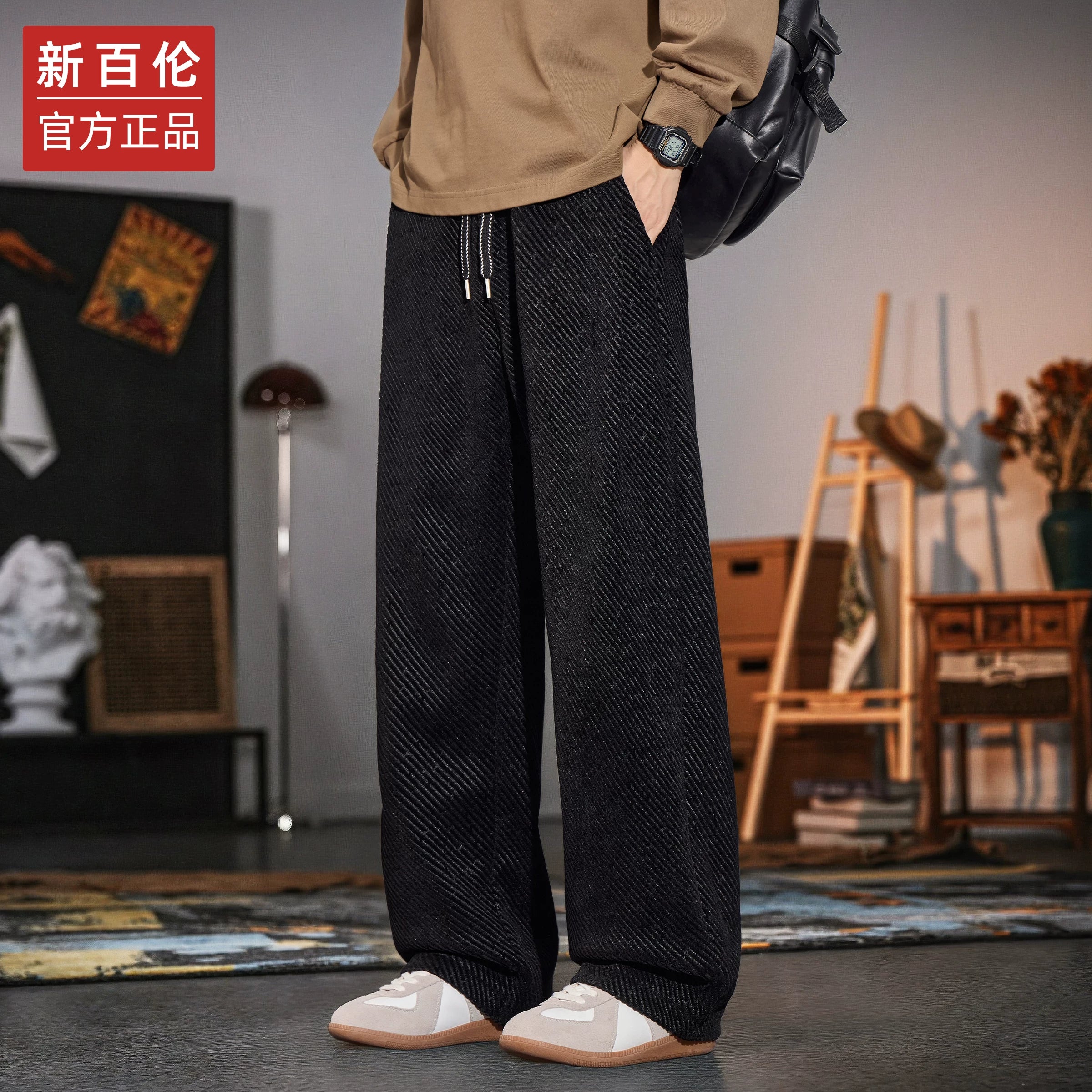 New Balance men's wide-leg, straight-leg, twill weave sweatpants, fall and winter, fashionable brand, 2025 new model, loose casual pants.