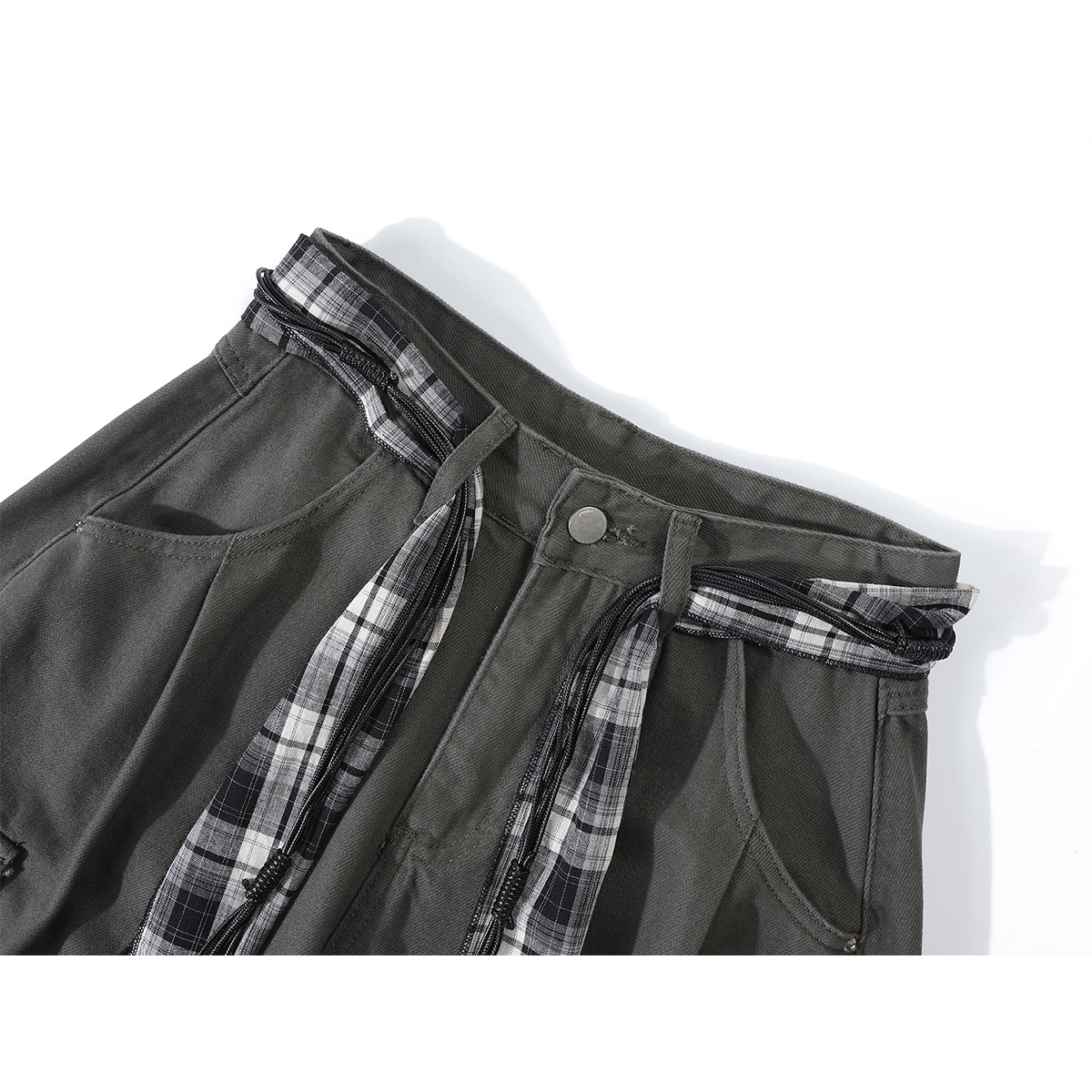 Chorissa Amerika üslubunda qadınlar üçün yüksək belli hərbi yaşıl cins şalvar, payız üçün geniş formalı, çox yönlü, gündəlik geniş ayaqlı düz ayaqlı yük şalvarı