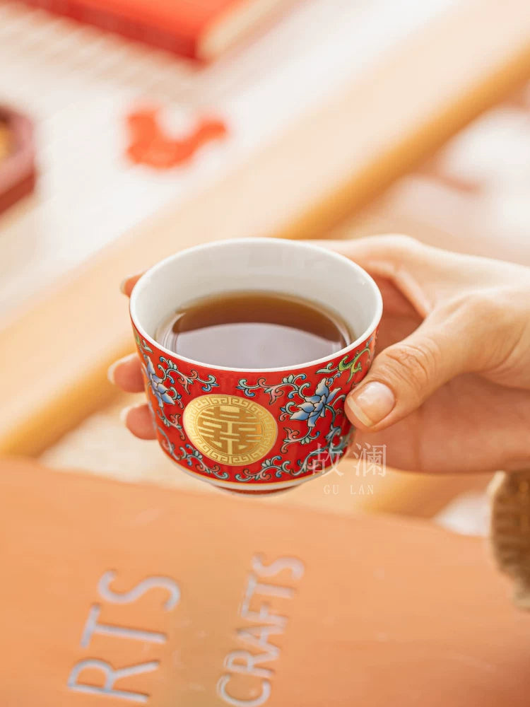 Gulan yüksək səviyyəli toy hədiyyəsi çay fincanları, bir cüt emaye toy stəkanları, yeni evlənmiş suvenir çay dəstləri