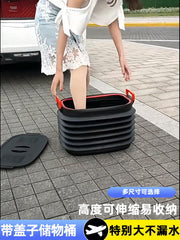 Car trunk storage box, multi-functional folding bucket/trash can, car interior storage organizer.