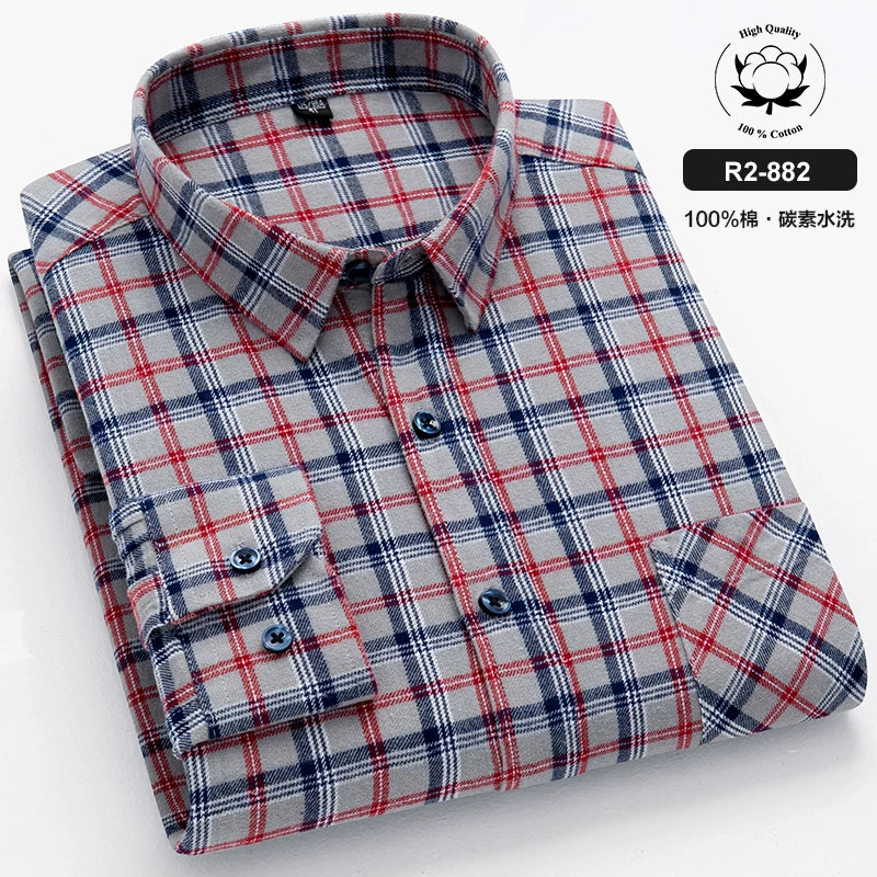 Paul 100% Pambıq Kişilər üçün Fırçalanmış Uzunqol Köynək, Gənc və Orta Yaşlı Kişilər üçün Gündəlik Pambıq Dama-dama Köynək, Böyük Ölçülü Kişi Geyimləri