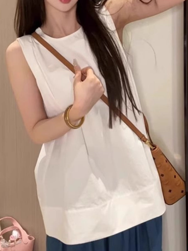 Qadınlar üçün Böyük Ölçülü Koreya Üslublu Dəyirmi Yaxalı Kazak Gödəkçəsi, Yay 2026, Boş Oturacaqlı, Qolsuz, Çoxfunksiyalı, Arıqladıcı Top