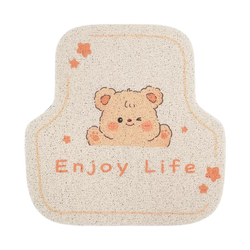 Puff Bear Car Floor Mats, Universal, Silk Loop, Stain Resistant, Wear Resistant, Waterproof, Easy to Clean, Cute Cartoon Style, Ideal for Women's Car Interiors