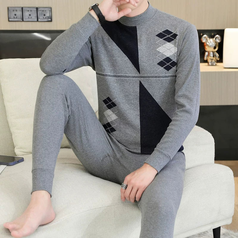 Kişilər üçün 100% Pambıqdan Payız və Qış üçün Termal Alt Geyim Dəsti, Sincan Təmiz Pambıqdan Əsaslı Köynək, Dəyirmi Yaxalıq, Jakarlı Termal Alt Geyim, Dəbli Kişi Geyimləri